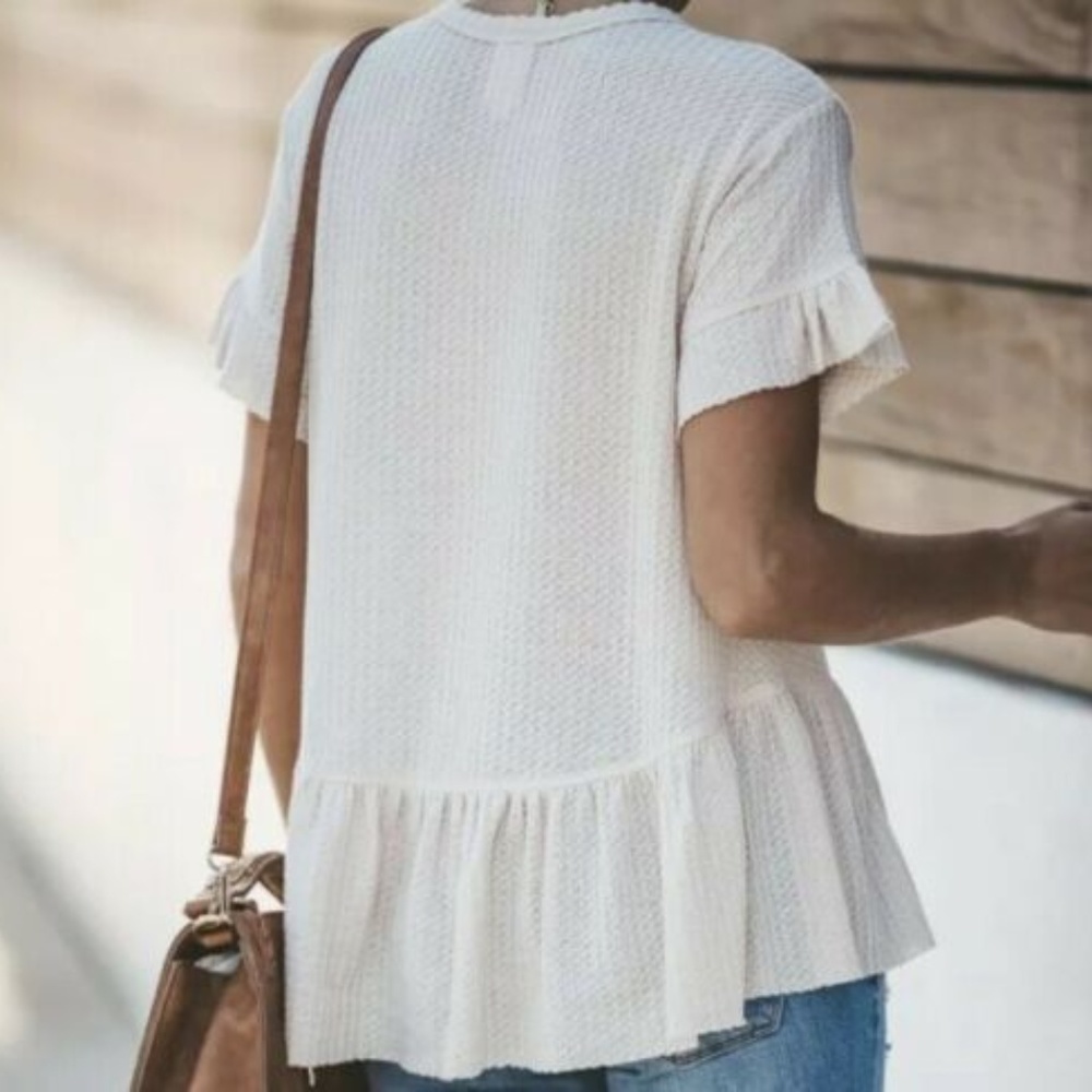 New Cream Thermal Peplum Sweater Knit Top Blouse - Picture 2 of 6